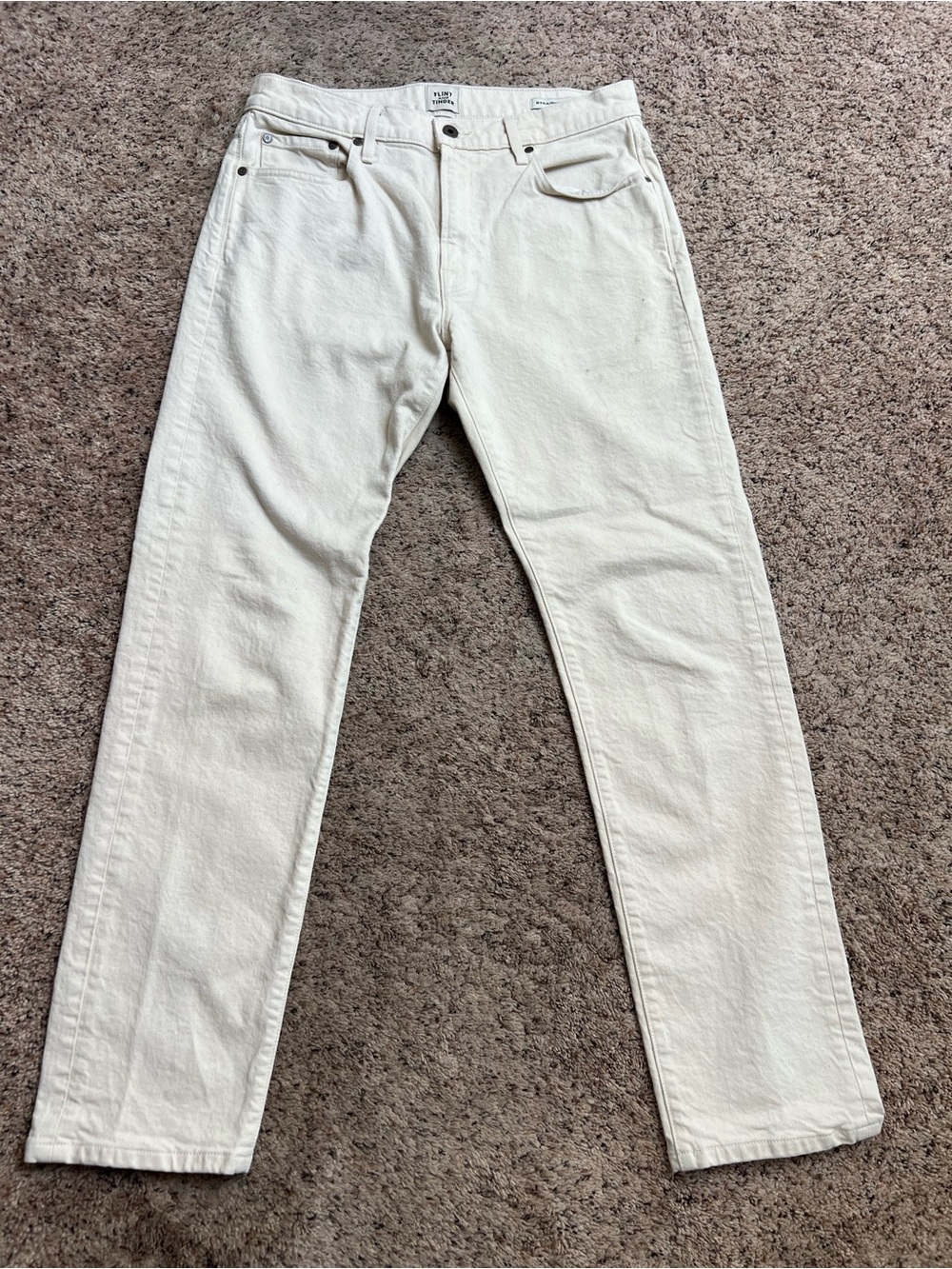 Flint and Tinder White Denim 32x32 Straight Fit Jeans Stretch 5 Pocket Men's